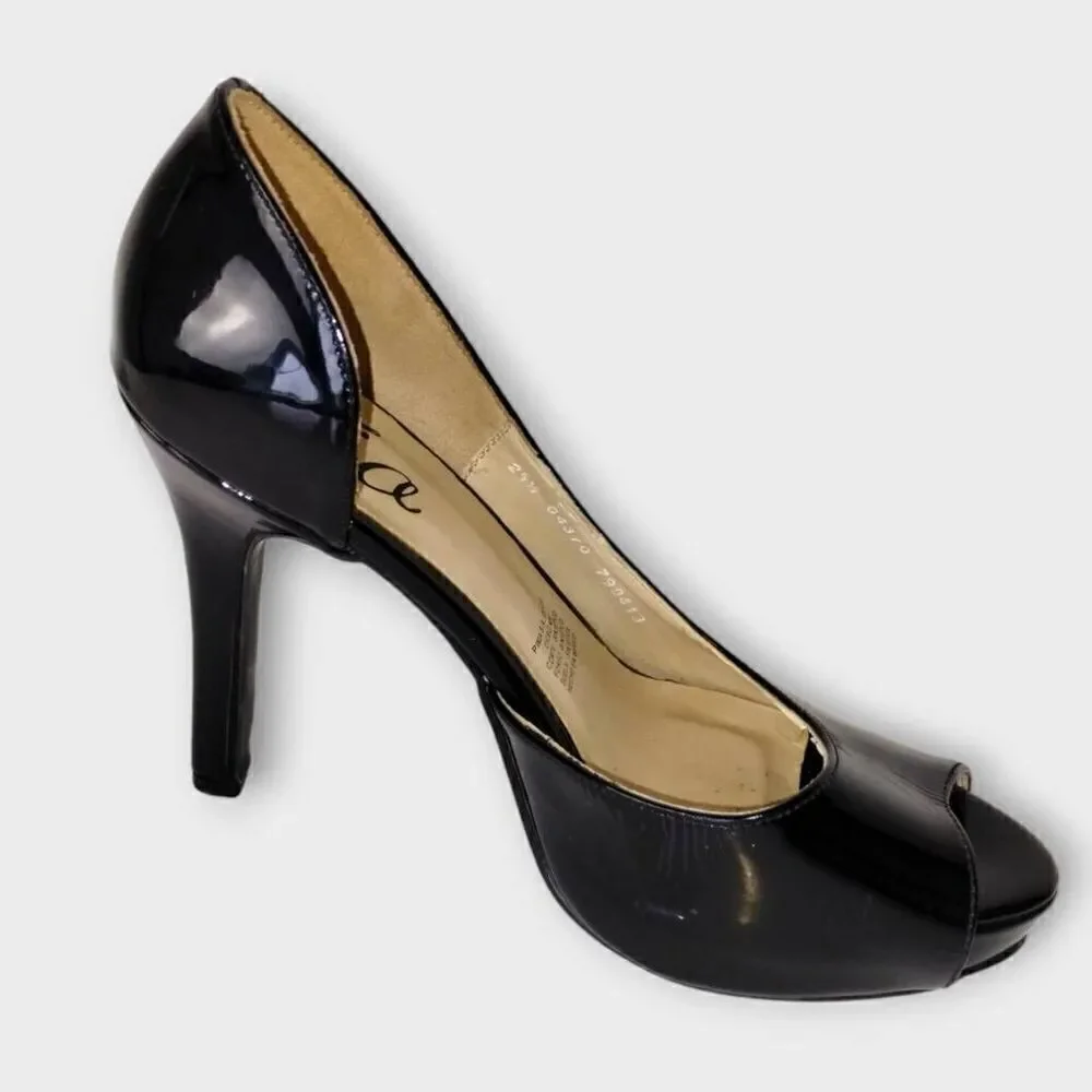 Zia Womens Shoes Sz 9 Black Patent Leather‎ Heels Peep Toe Platform